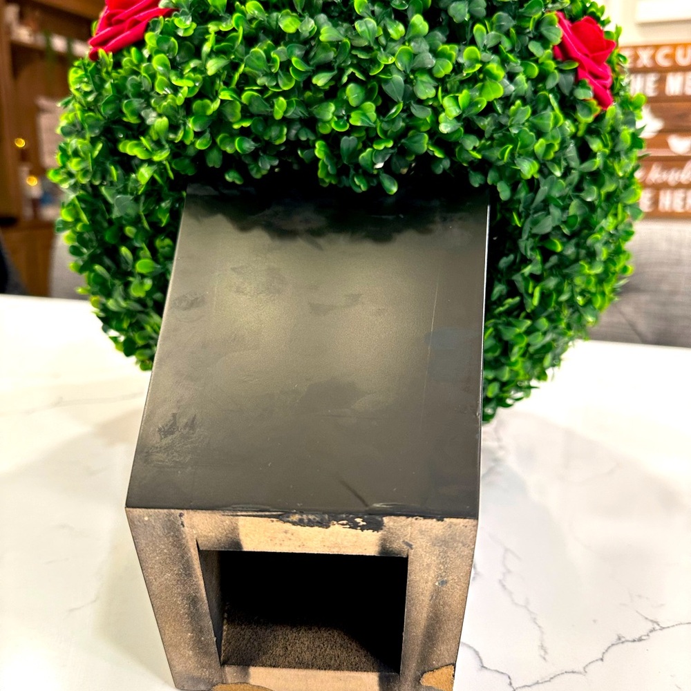 Faux Boxwood Red Rose Topiary - Picture 6 of 7